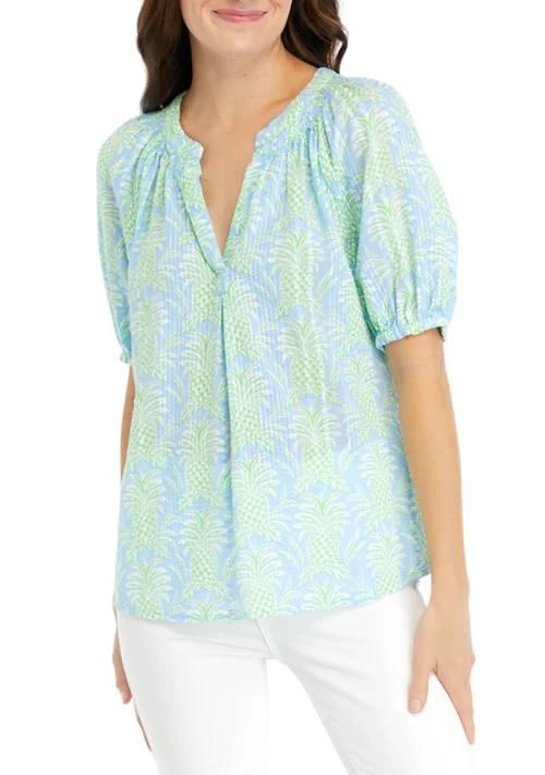 Crown & Ivy™ Ivy Womens Short Sleeve Printed Peasant Top 1