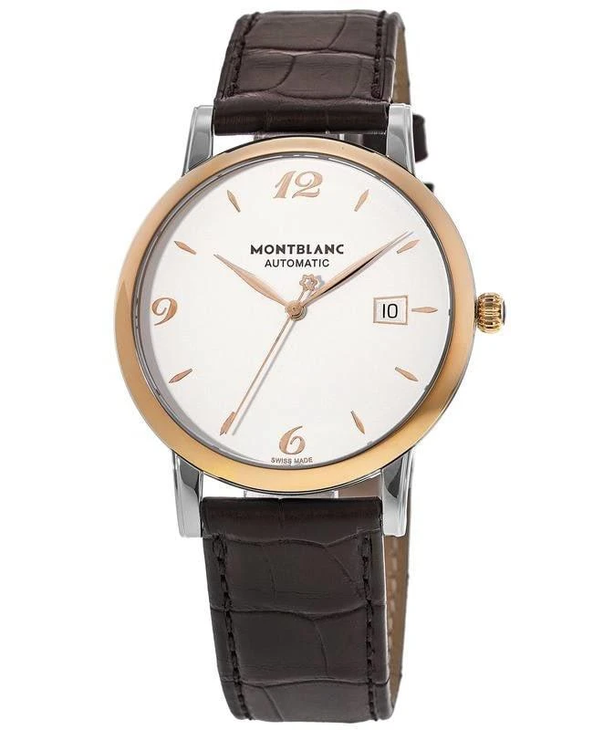 MontBlanc Montblanc Star Classique Automatic Gold Bezel Silver Dial Leather Strap Men's Watch 112145 1