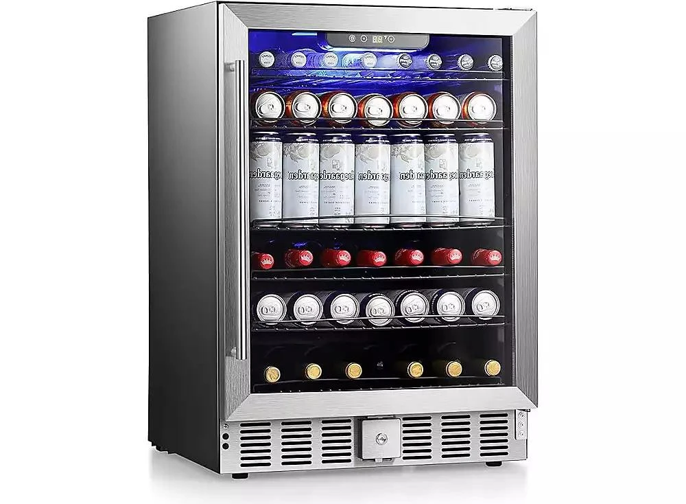 Cowsar 24" Wine Refrigerator, 5.1 Cu.Ft Beverage Cooler, Under Counter Stainless Steel Beverage Cooler with Glass Door