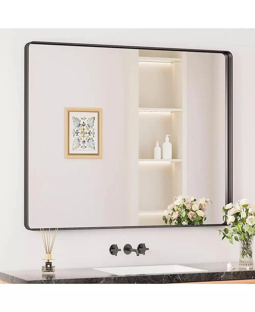 keonjinn 42x36 Inch Brushed Gold Bathroom Vanity Mirror Tempered Glass Metal Framed