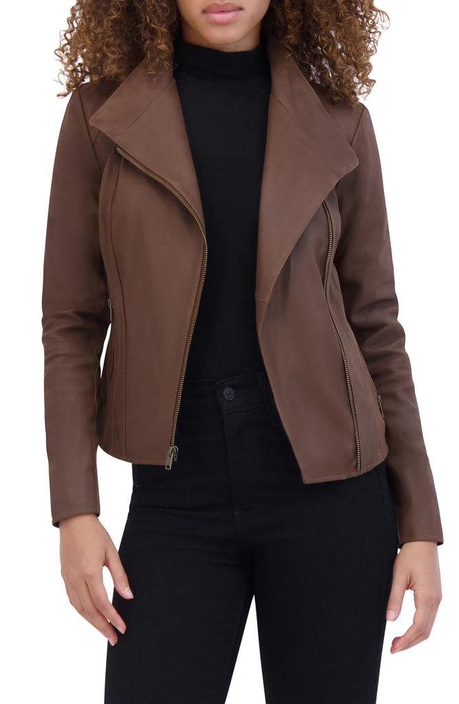 Andrew Marc Felix Leather Moto Jacket with Knit Panels