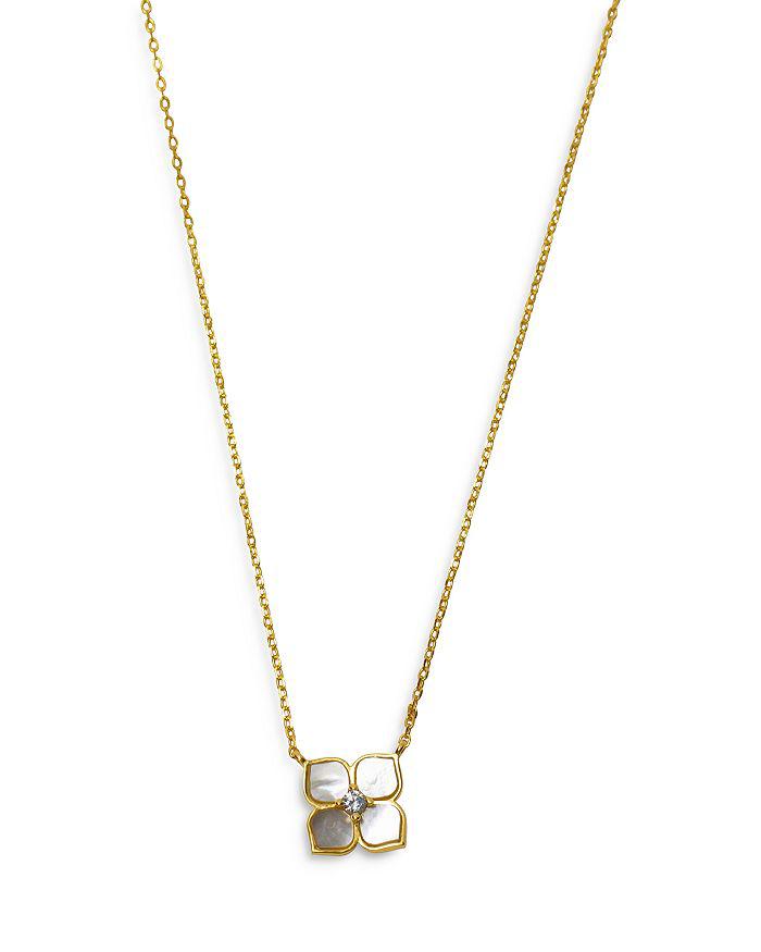 Argento Vivo Cubic Zirconia & Mother Of Pearl Flower Pendant Necklace in 18K Gold Plated Sterling Silver, 16"-18"