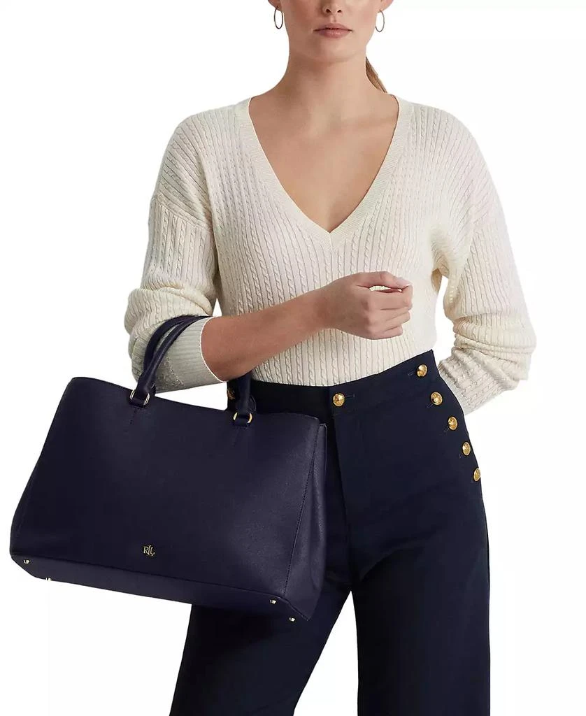Ralph Lauren Crosshatch Leather Large Hanna Satchel 3