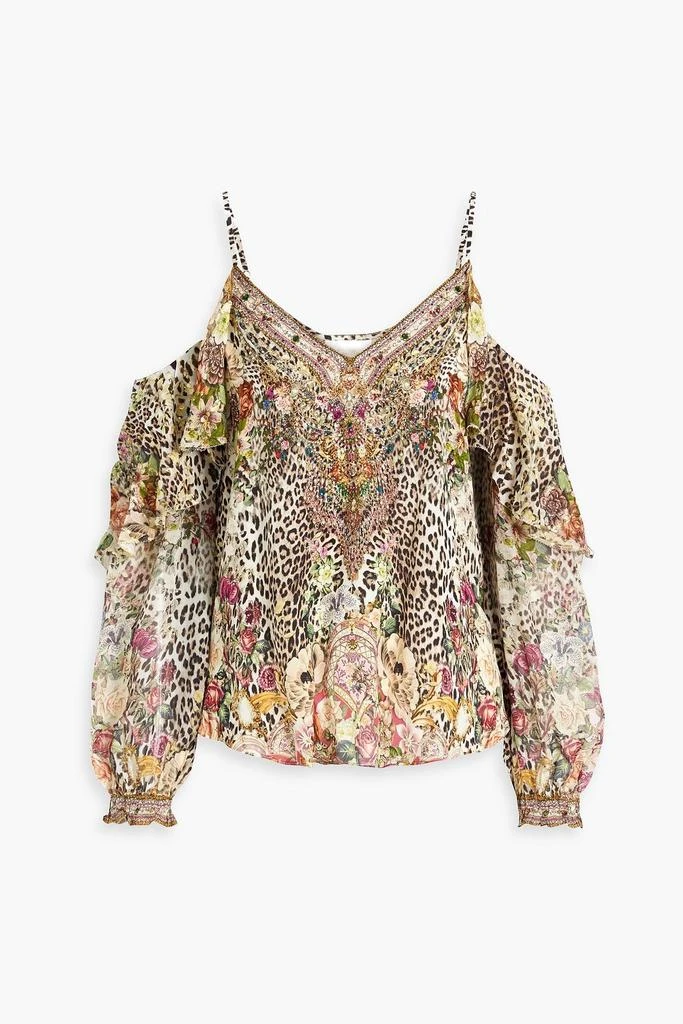 CAMILLA Cold-shoulder embellished printed silk crepe de chine top 1