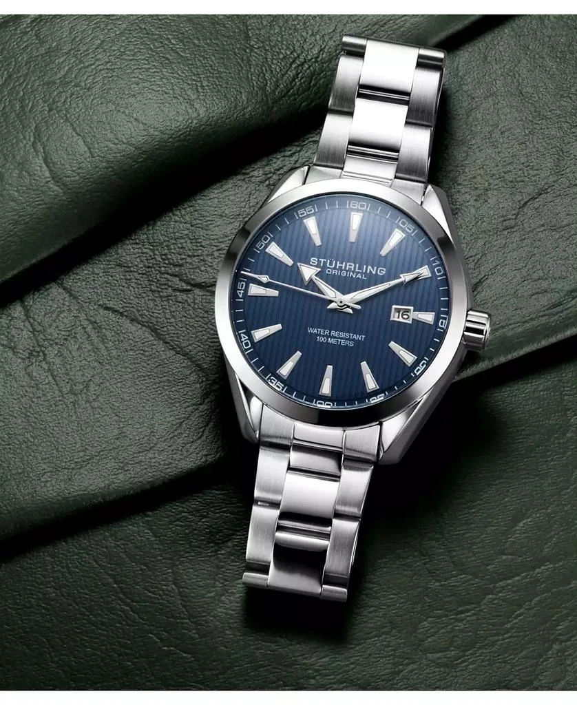 Stuhrling Men's Silver Tone Stainless Steel Bracelet Watch 42mm 2