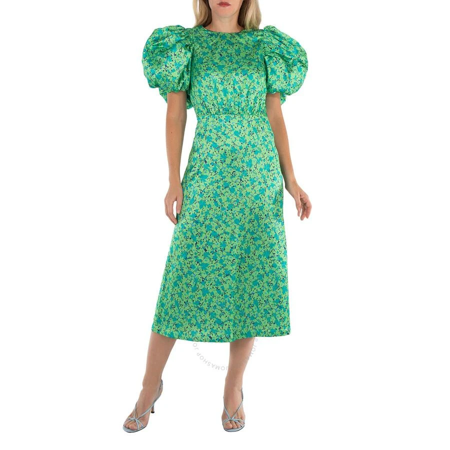 ROTATE Birger Christensen Midi Dress With Multicolor Floral Print And Puffed Sleeve 2