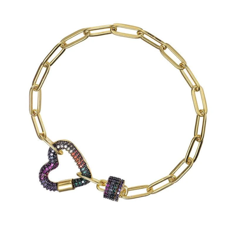 GigiGirl Teens 14k Yellow Gold Plated and Black Plated Cubic Zirconia Heart Chain Bracelet