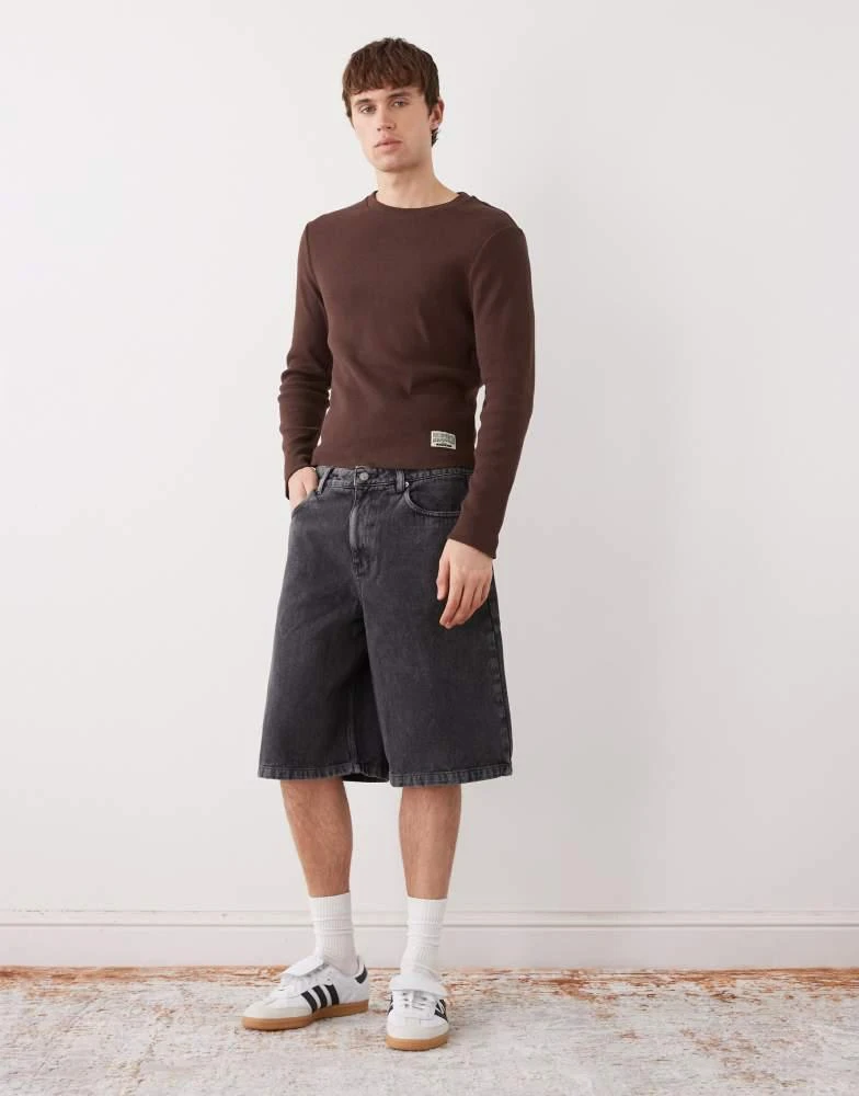 COLLUSION COLLUSION long sleeve fitted rib top in brown 2