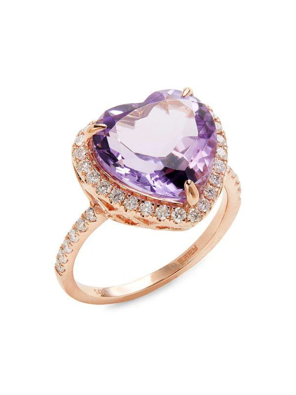 Effy 14K Rose Gold, Pink Amethyst & 0.49 TCW Diamond Heart Ring 1