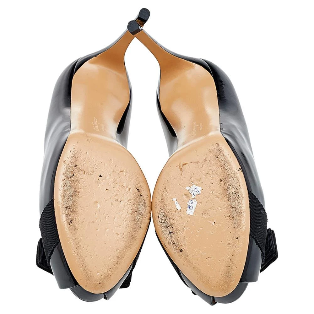 Salvatore Ferragamo Salvatore Ferragamo Black Patent Leather Vara Bow Peep Toe Pumps Size 41 6