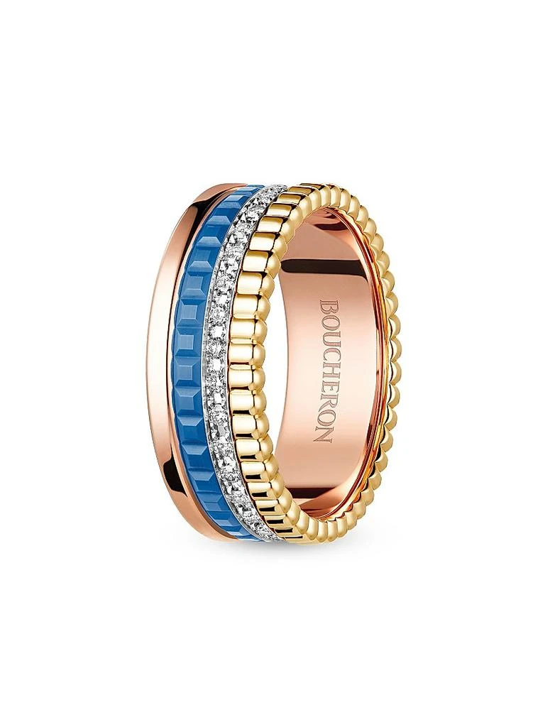 Boucheron Quatre Blue Edition Tri-Tone 18K Gold, HyCeram & 0.24 TCW Diamond Ring 2