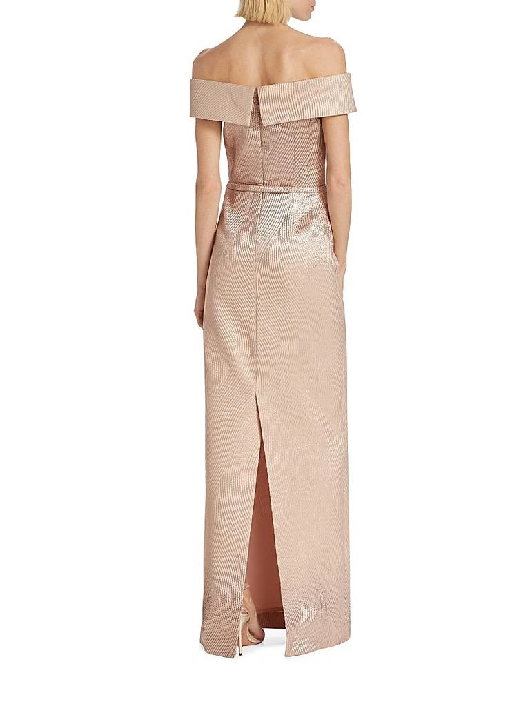 Teri Jon Metallic Off-The-Shoulder Wavy Rib-Knit Gown 5