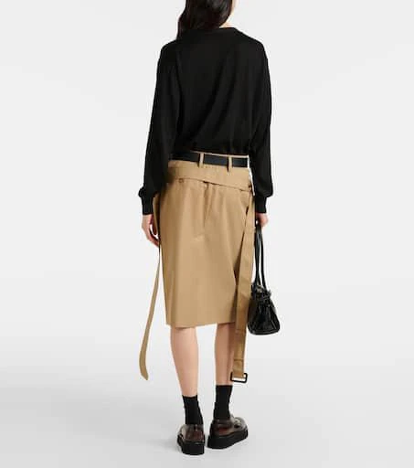 Prada Belted cotton twill pencil skirt 3