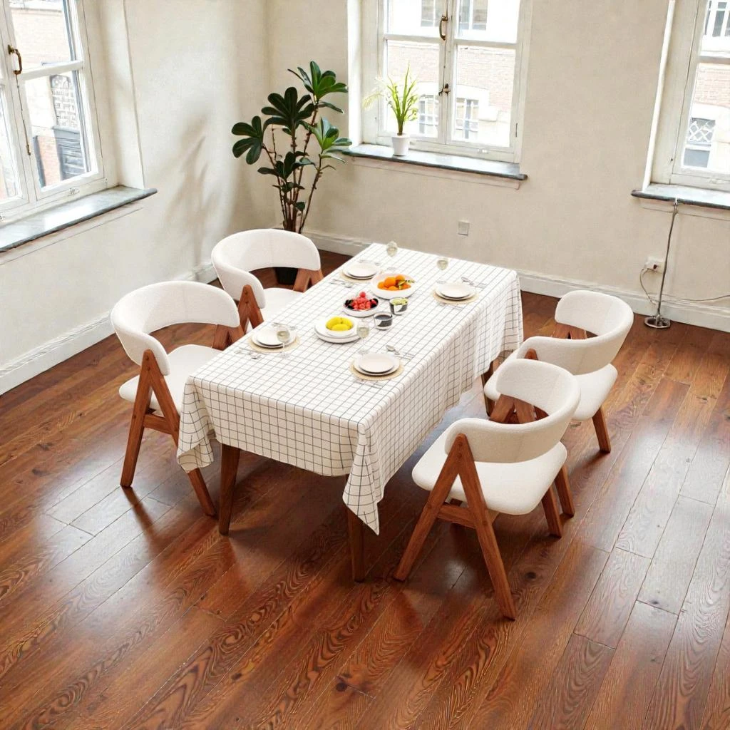 Hivvago Mid-Century Style Wood Dining Chair Set of Four with Soft Sherpa Seats