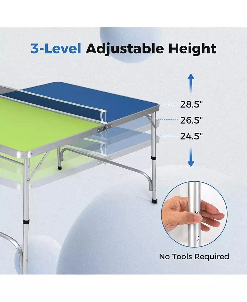 KUYOTQ Foldable Ping Pong Table Game Set Mini Table Tennis Table with Adjustable Height 8