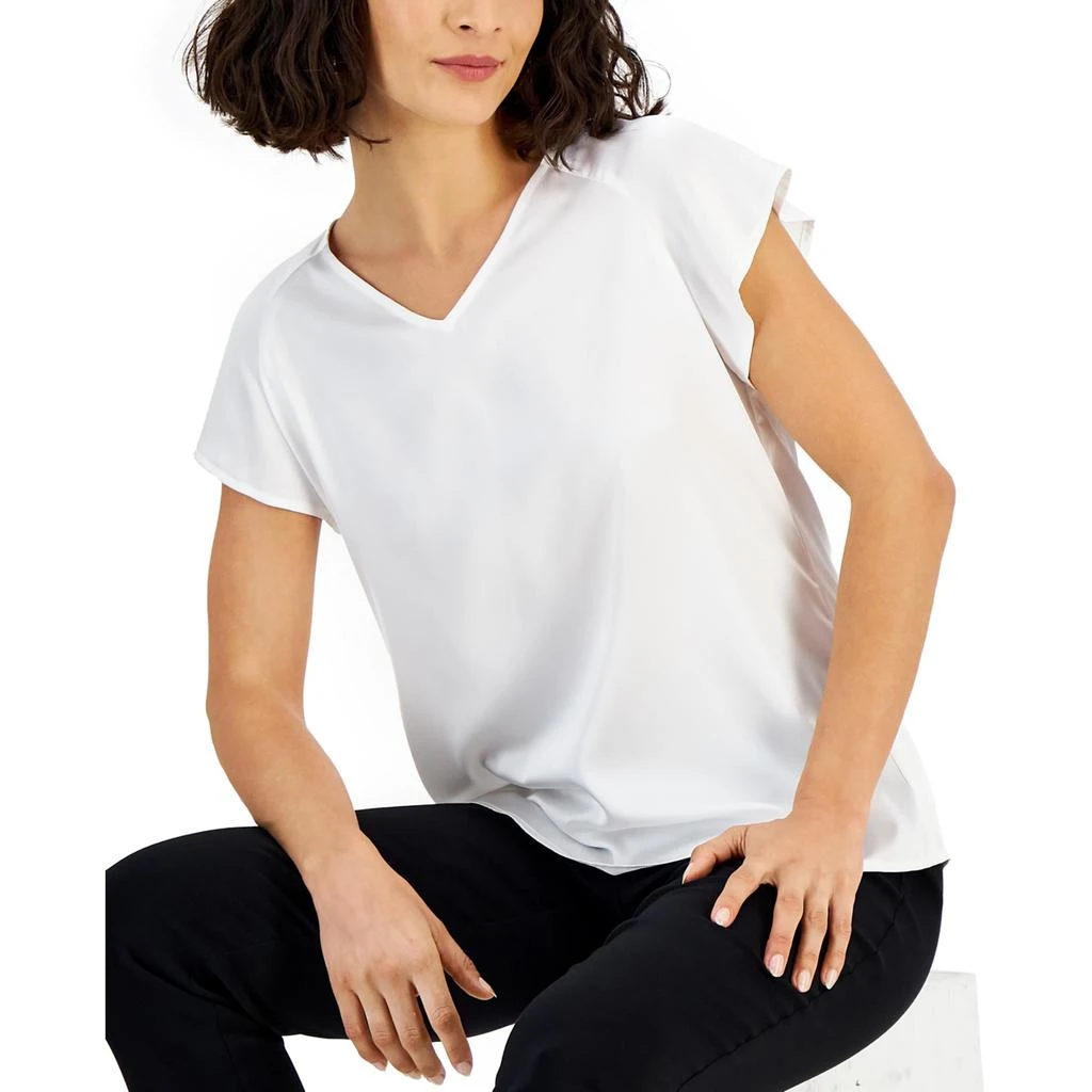 Nine West Womens V-Neck Tie-Back Blouse 2