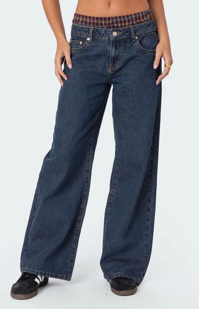 Edikted Plaid Boxer Detail Relaxed Jeans 1
