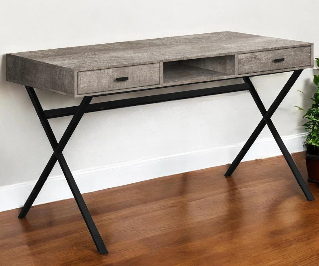 Hivvago 47" Taupe and Black Computer Desk With Two Drawers