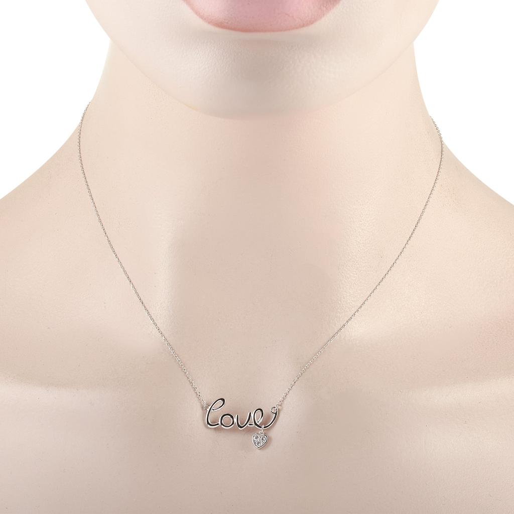 Non Branded 14K White Gold 0.10 ct Diamond Love Pendant Necklace