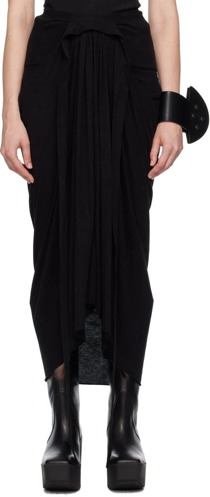 Black Concordians Knee Draped Midi Skirt