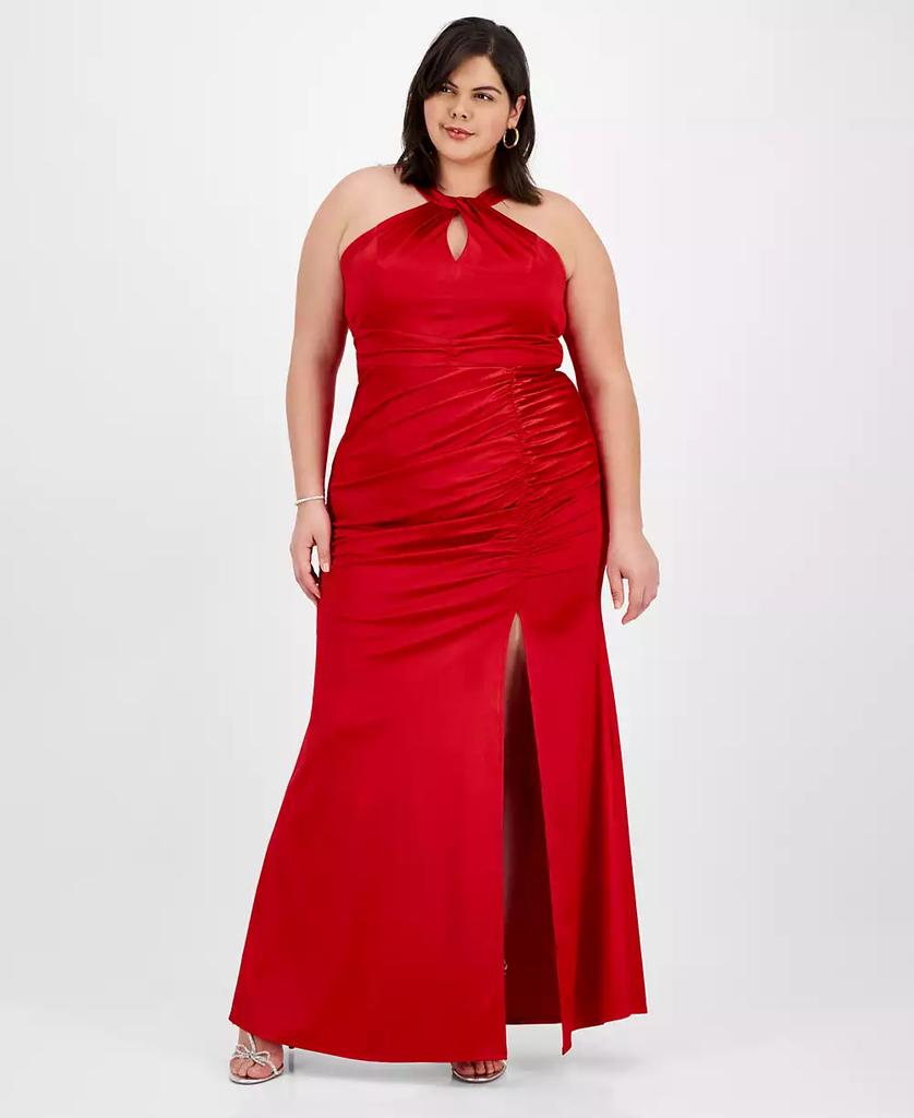Emerald Sundae Plus Size Sateen Shirred Halter Gown, Created for Macy's