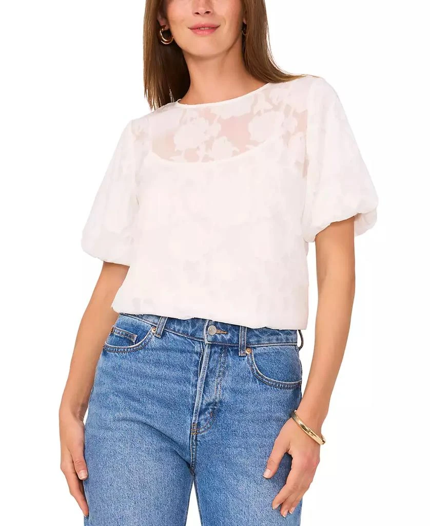 Vince Camuto Women's Floral-Jacquard Puff-Sleeve Top 1