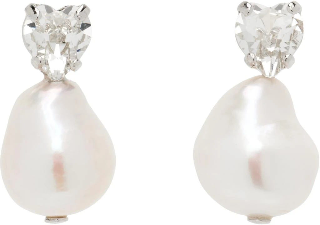 Simone Rocha Faux-Pearl Heart Crystal Stud Earrings