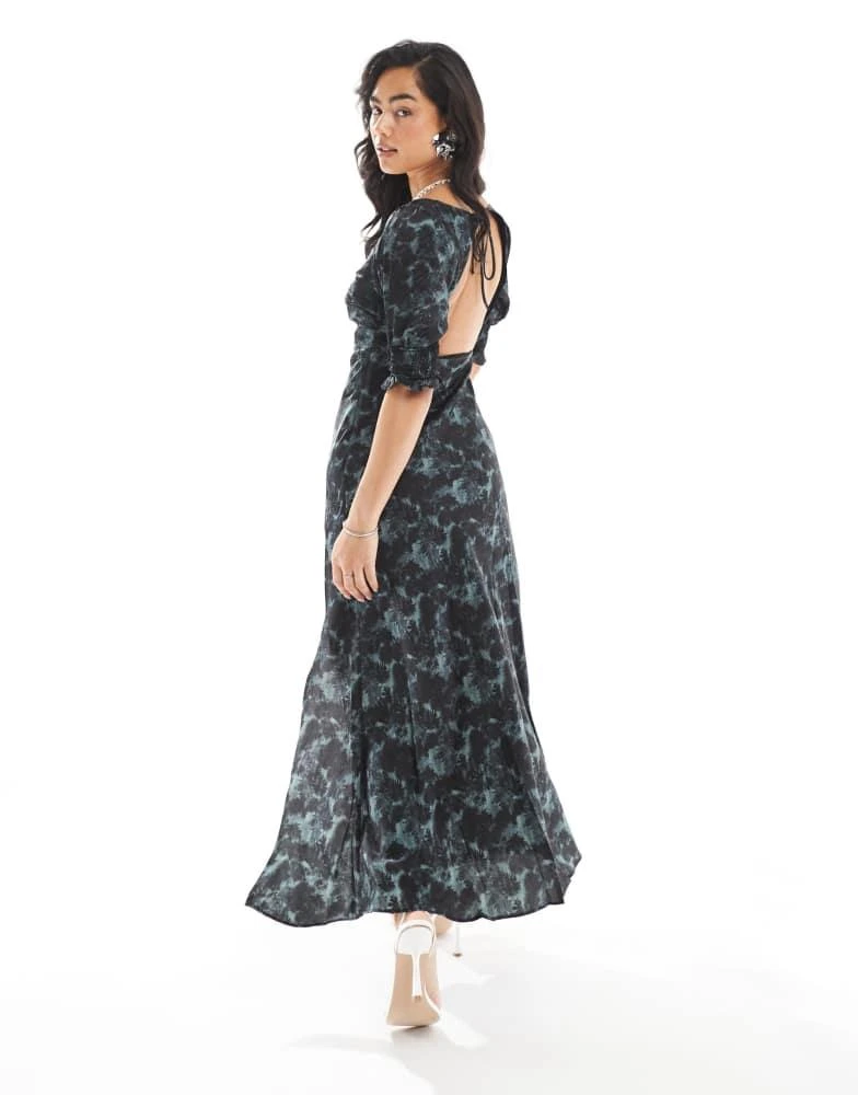 Glamorous Glamorous open maxi tea dress in charcoal digital floral 4