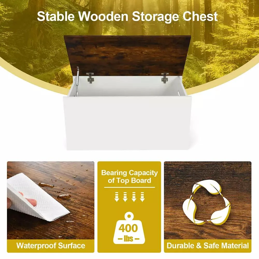 Costway Flip-top Storage Chest Lift Top Storage Bench Wooden Deck Toy Box 8