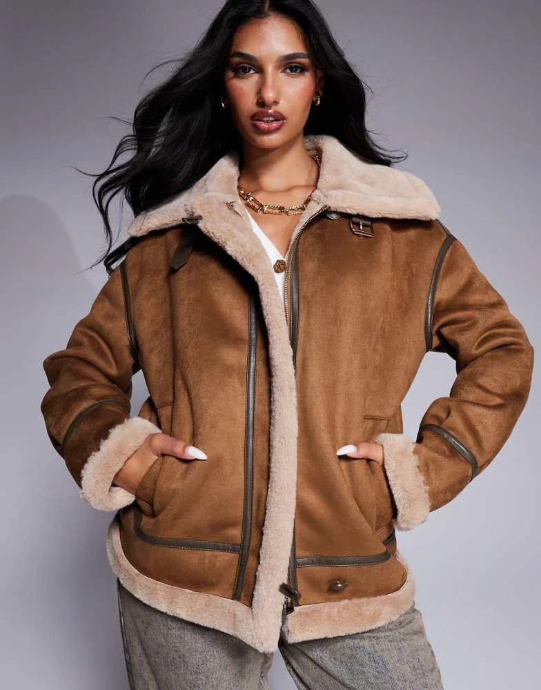Morgan Morgan faux suede shearling jacket in tan 1