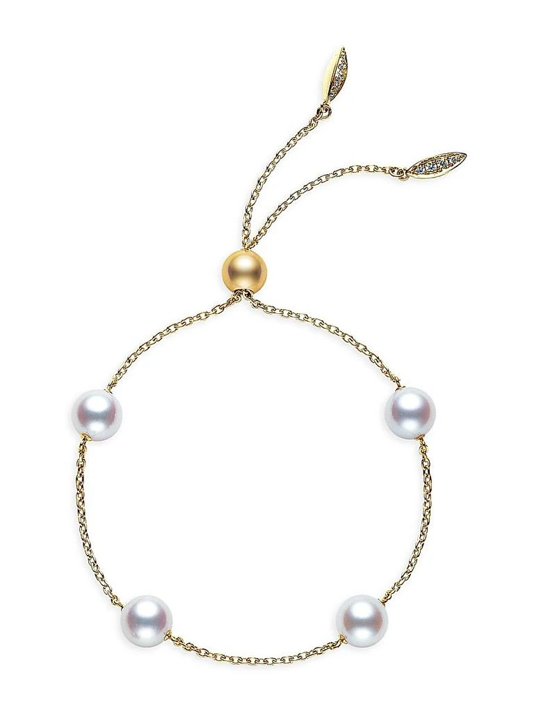 Mikimoto 18K Yellow Gold, 7.5MM Pearl & Diamond Bracelet 1
