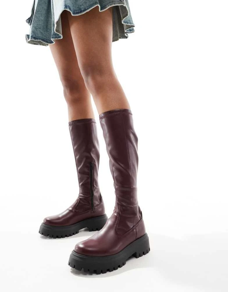 ASOS ASOS DESIGN Canyon sock chunky knee boot in burgundy 2