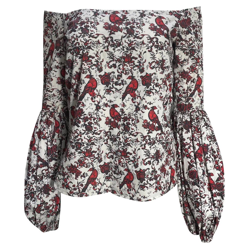 CAROLINE CONSTAS Gisele Printed Blouse in Red Cotton