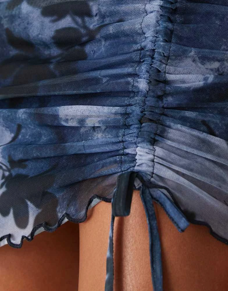 New Look New Look co-ord floral mesh mini skirt in blue pattern 5