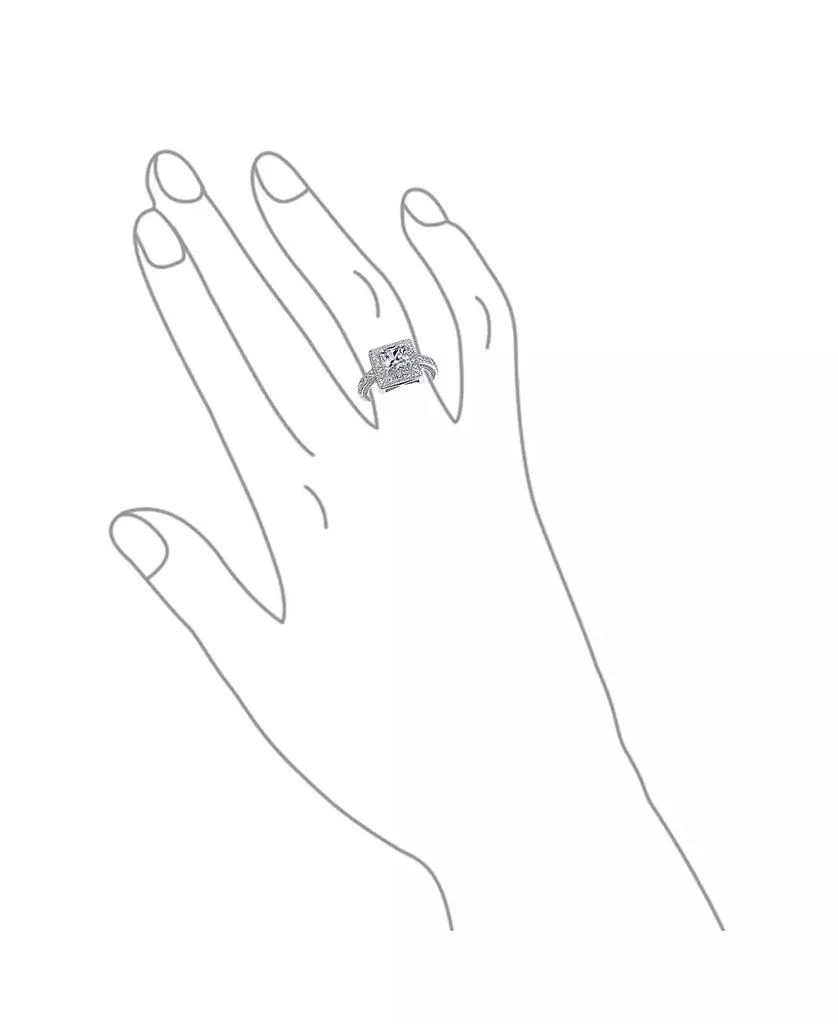 Bling Jewelry 2CT Art Deco Style Cubic Zirconia Milgrain Princess Cut Square Halo CZ Promise Ring With Eternity Band Sterling Silver 3