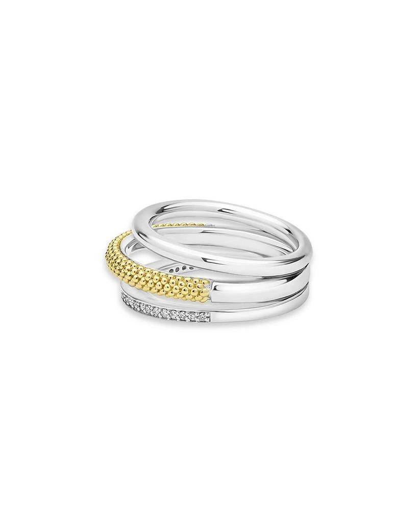 LAGOS Two Tone Caviar Lux Three Row Diamond Ring, 0.135 tcw 4