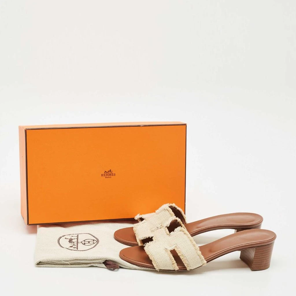 Hermes Hermes Brown/Cream Canvas Oasis Slide Sandals Size 39.5 9