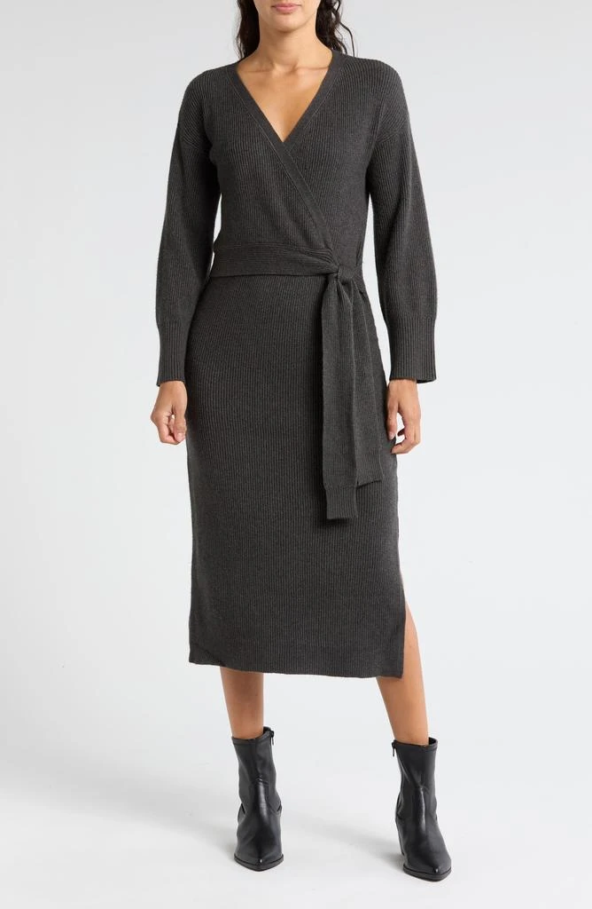 Wayf Long Sleeve Wrap Sweater Dress 1