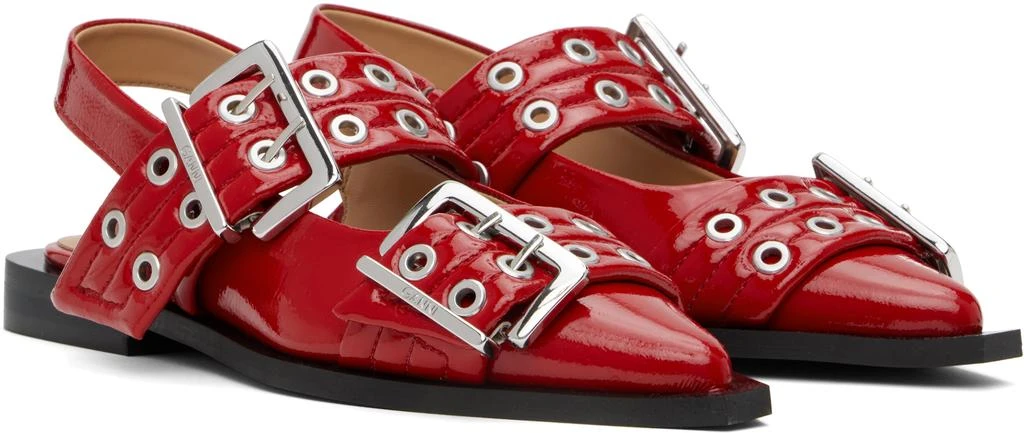 Ganni Red Feminine Buckle Flats 4