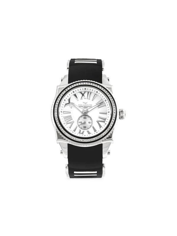 Aquaswiss 43MM Stainless Steel, Topaz & Silicone Strap Watch 1