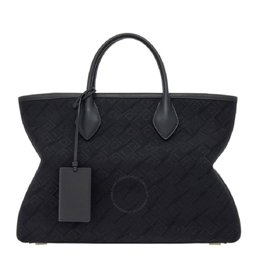 トートバッグ SALVATORE FERRAGAMO BLACK LEATHER SHOPPING BAG SALVATORE FERRAGAMO Maxi Gancio Black Leather Tote Bag