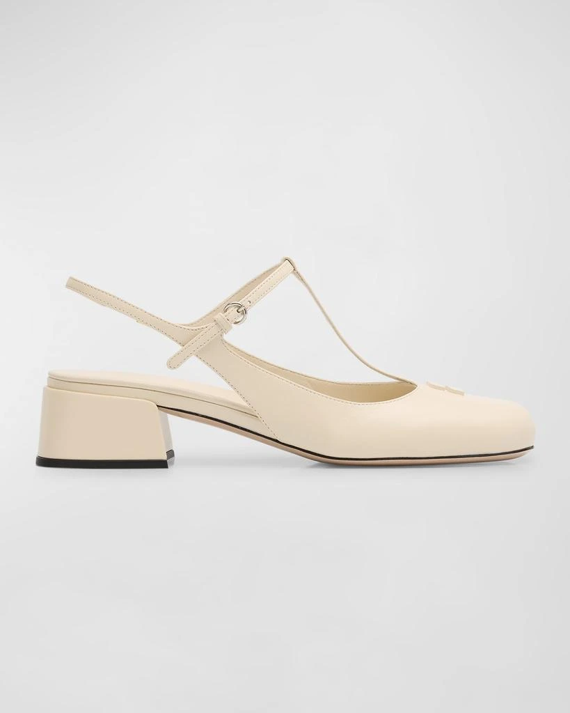 Miu Miu Leather T-Strap Slingback Pumps 1
