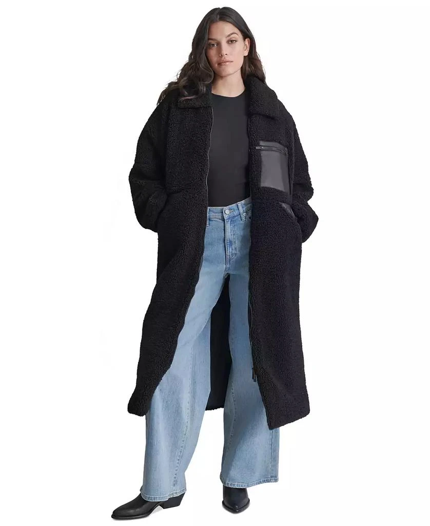 DKNY Women's Sherpa Fleece Contrast-Trim Zip-Front Coat 5