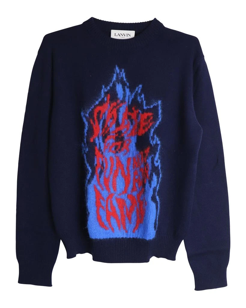Lanvin Flame Slogan Intarsia-Knit Jumper In Navy Blue Wool 1