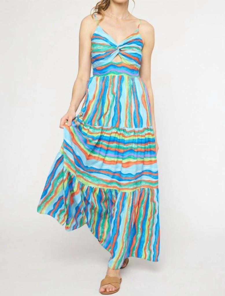 entro Stripe Maxi Dress In Blue/green 1