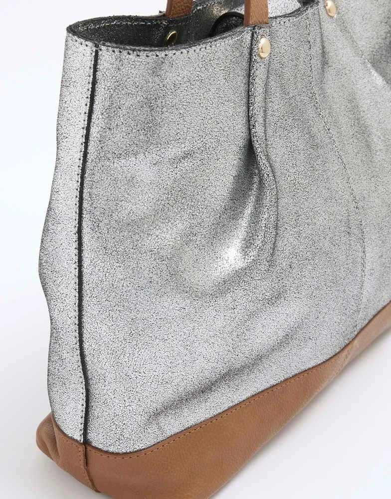 River Island River Island Metallic leather shopper bag in silver 2