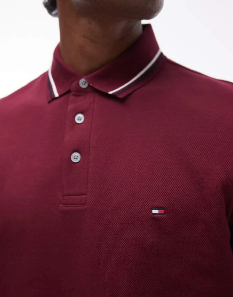 Tommy Hilfiger Tommy Hilfiger tipped slim fit polo shirt in burgundy 4