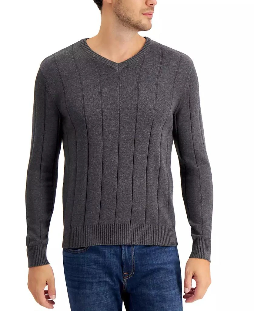 Club Room Men's Drop-Needle V-Neck Cotton Sweater, Created for Macy's 1