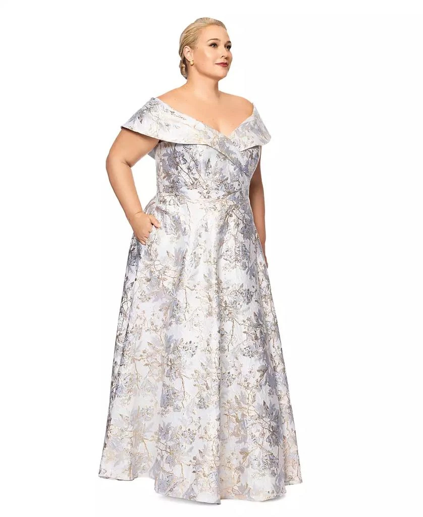 XSCAPE Plus Size Off-The-Shoulder Brocade Ball Gown 2
