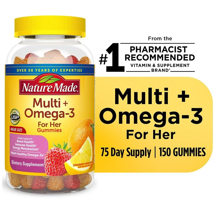 Nature Made Women's Multivitamin + Omega-3 Gummies Lemon, Orange & Strawberry 7
